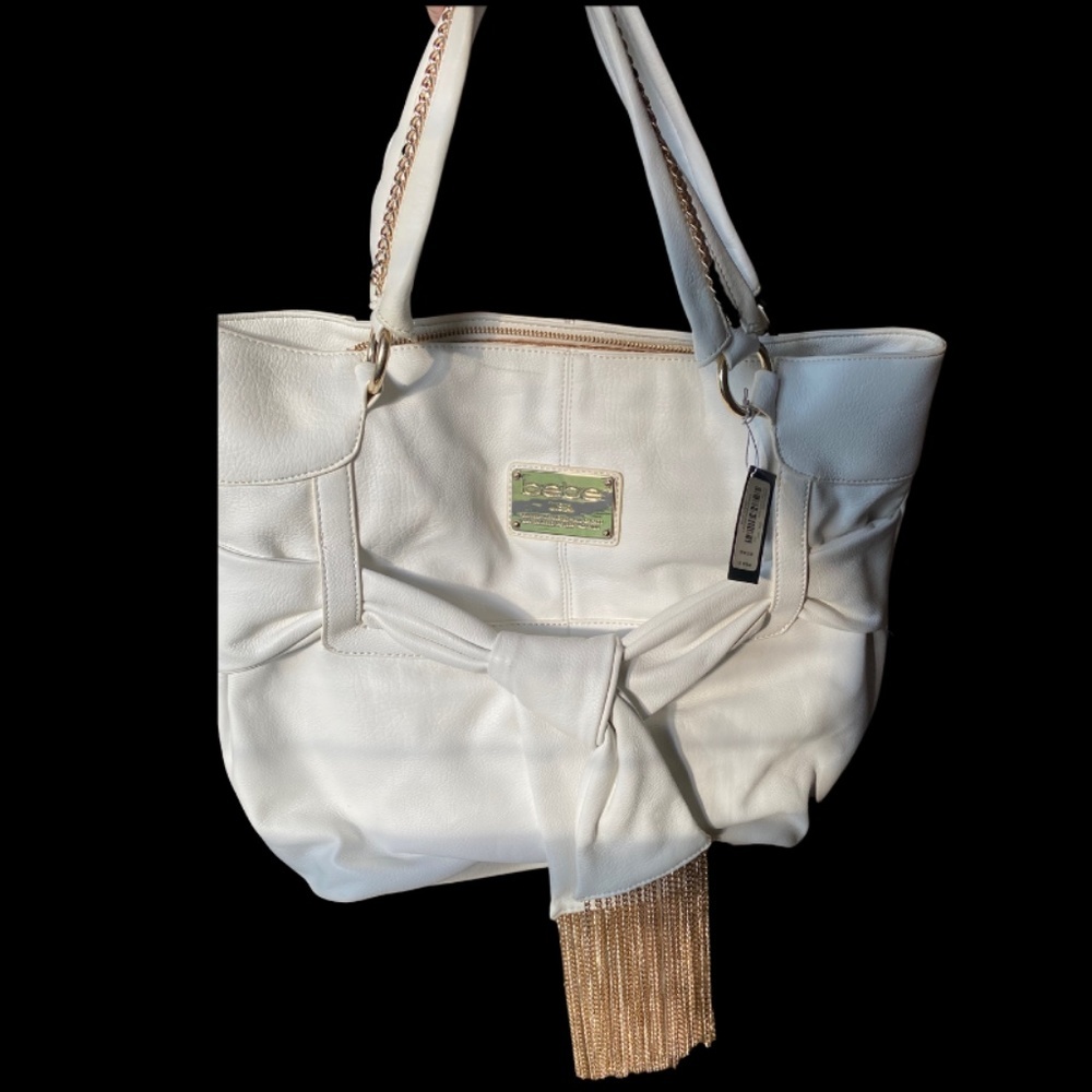 NWT Large white bebe Vegan Leather tote